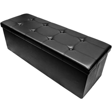 Black（Faux Leather） LOKATSE HOME 30 Inches Folding Storage Ottoman Bench Footrest Seat Chest Coffee Table Toy Box 30x15x15 